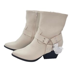 DV Dolce Vita Keeler Harness Moto Engineer Chain Heeled Boots Ivory Size 8